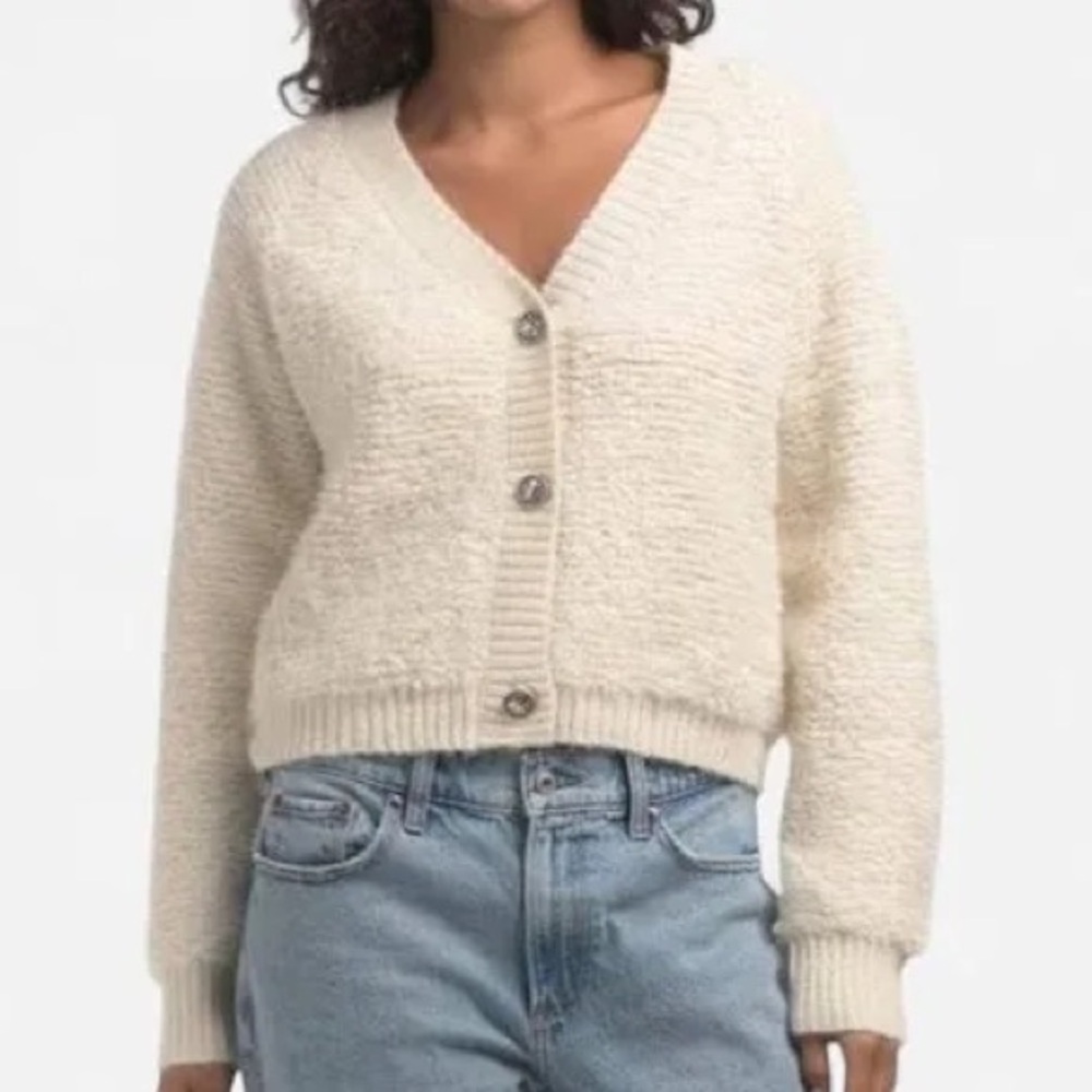 !Lucky Brand Cream Cozy Button-Up Sherpa Cardigan Western Boho Size Small